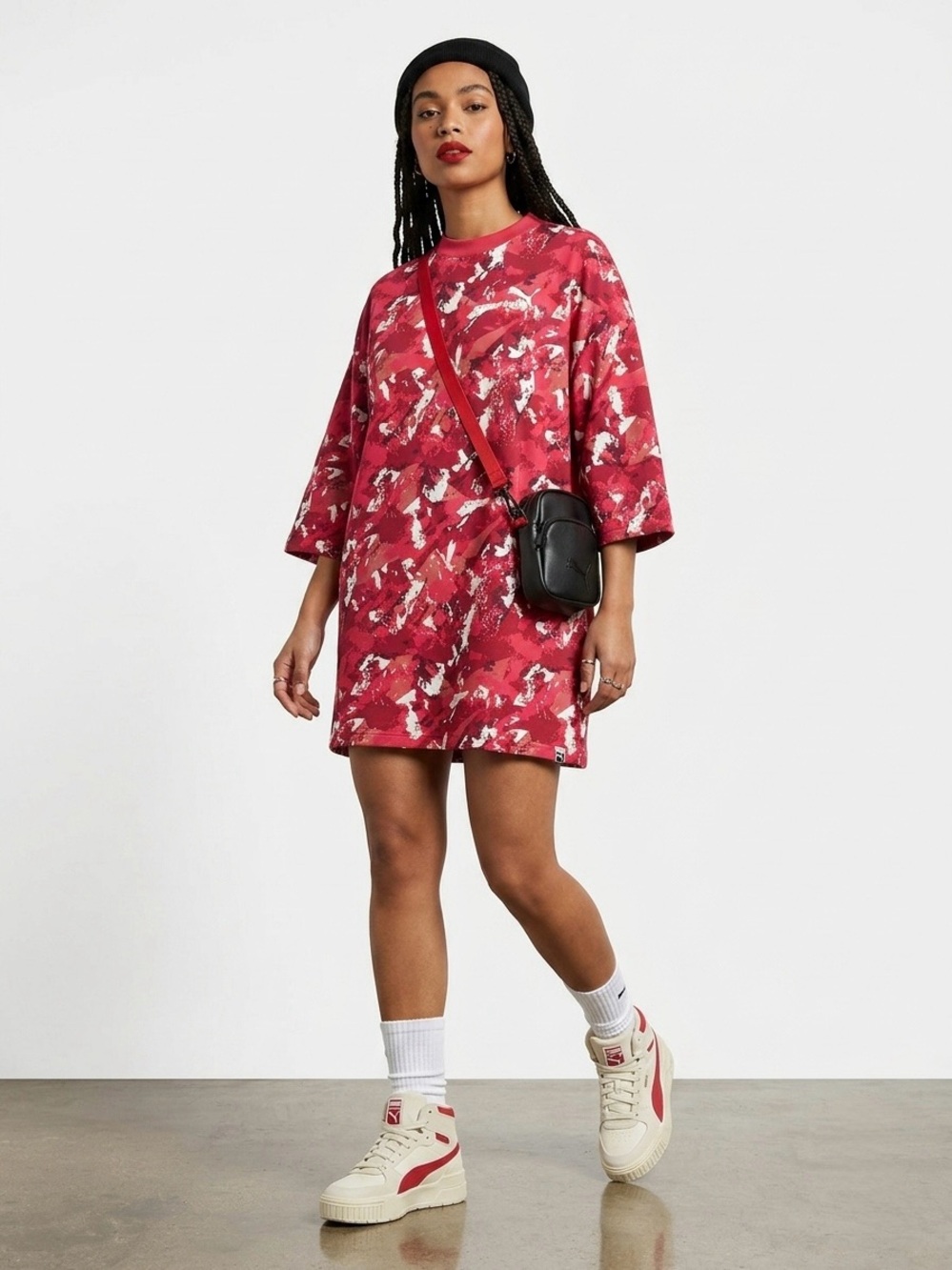 Puma Red Multi Graphic Oversized Sweatshirt Mini Dress  - Medium